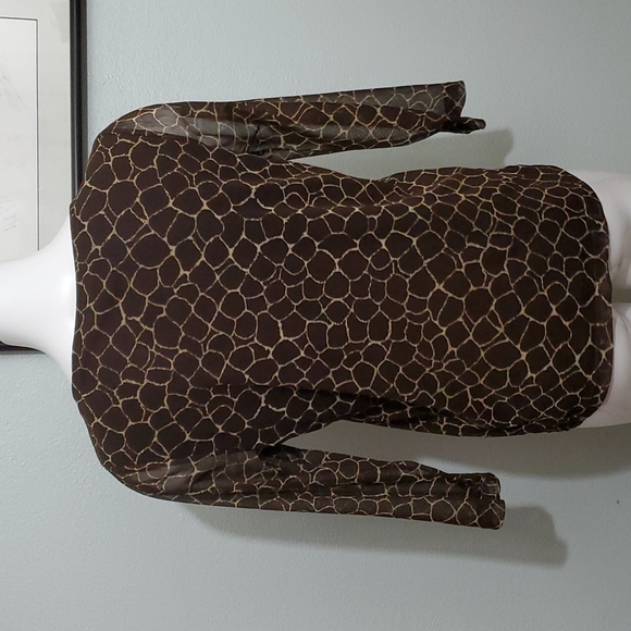 RAFAELLA Women's Brown/Cream Print Blouse-Scoop Neck-Sheer 3/4 Sleeves-EUC-Sz M - Picture 4 of 12